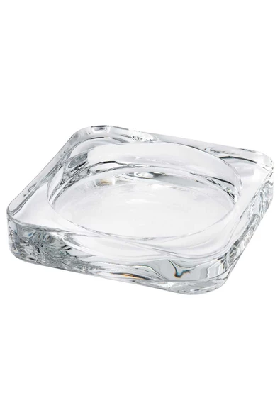 Cam Glasıg Mum Tabağı Cam 10x10 cm Kare Klasik Sunum Tabağı 1 BPA Free Gri - 2