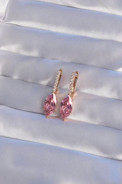 MuI MuI XUPİNG Rose Renk Pembe Zirkon Taşlı Sallantılı Küpe - 2