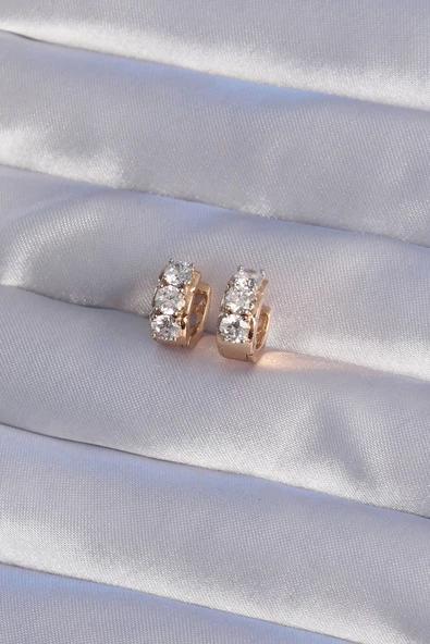 MuI MuI XUPİNG Rose Renk Zirkon Taşlı Minimal Halka Küpe - 3