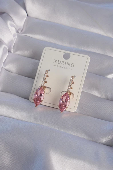 MuI MuI XUPİNG Rose Renk Pembe Zirkon Taşlı Sallantılı Küpe
