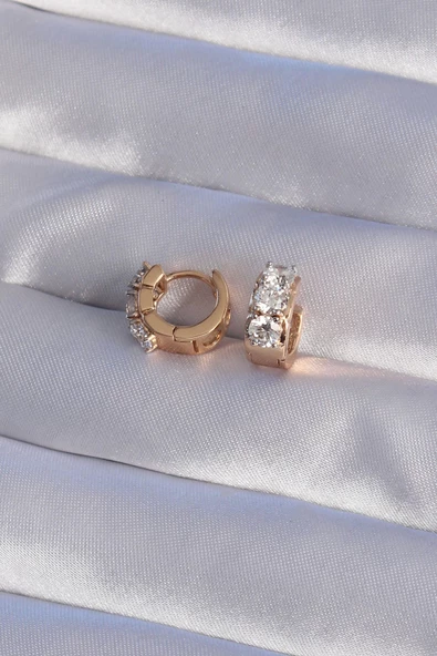 MuI MuI XUPİNG Rose Renk Zirkon Taşlı Minimal Halka Küpe - 2