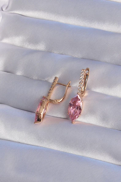MuI MuI XUPİNG Rose Renk Pembe Zirkon Taşlı Sallantılı Küpe - 3