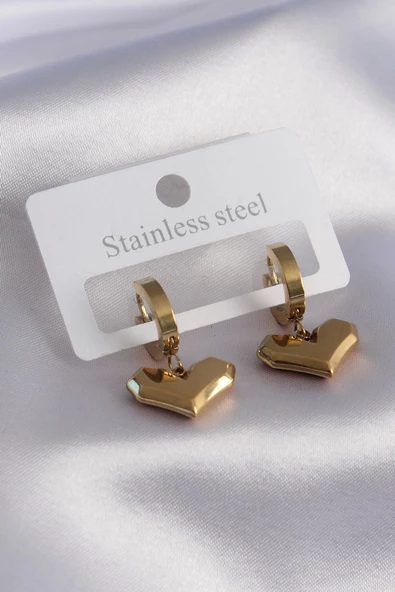 316L Çelik Gold Renk Kalp Model Kadın Küpe ürün görseli 1