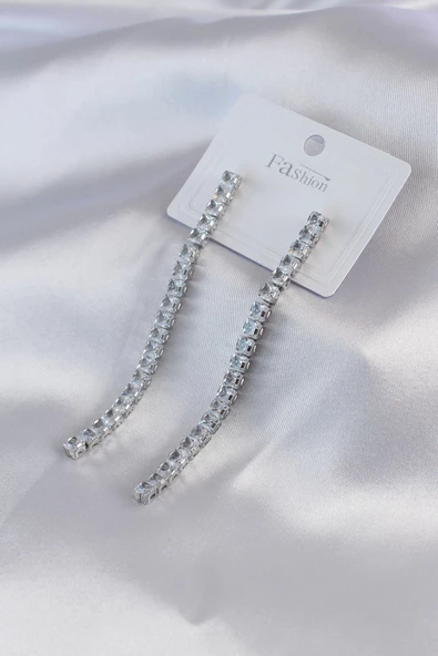 Gümüş Renk Zirkon Taşlı Kadın Küpe ürün görseli 1