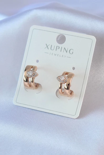 Gold Renk Zirkon Taşlı Yarım Halka Model Damla Zirkon Taş Detay Xuping Kadın Küpe ürün görseli 1