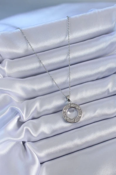 316L Çelik Gümüş Renk Zirkon Taşlı Model Kadın Kolye - Resim 2