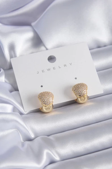 Gold Renk Zirkon Taşlı Pirinç Kadın Küpe ürün görseli 1