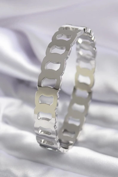 316L Çelik Gümüş Renk Geçme Halka Model Kadın Kelepçe ürün görseli 1