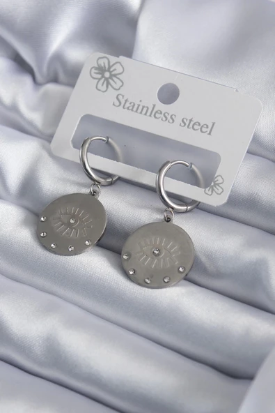 316L Çelik Gümüş Renk Göz İşleme Zirkon Taş Detay Kadın Küpe ürün görseli 1