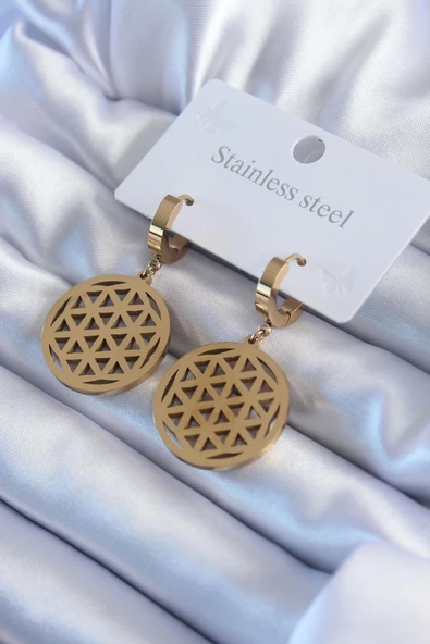 316L Çelik Gold Renk Lotus Model Kadın Küpe ürün görseli 1