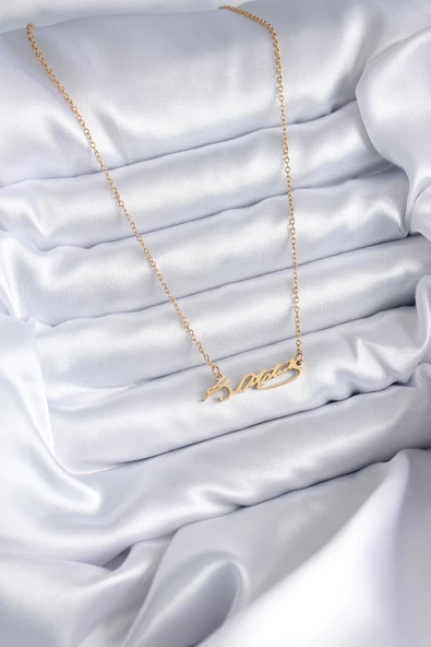 316L Çelik Zincir Gold Renk Atatürk İmzası Model Kadın Kolye - Resim 2