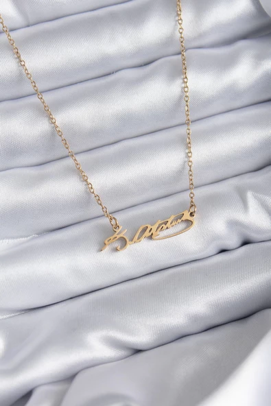 316L Çelik Zincir Gold Renk Atatürk İmzası Model Kadın Kolye ürün görseli 1