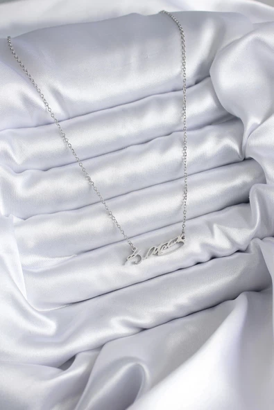 316L Çelik Zincir Gümüş Renk Atatürk İmza Figür Kadın Kolye - Resim 2