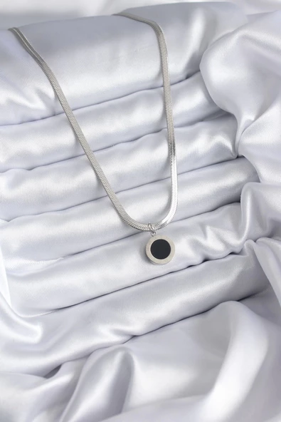 316L Çelik Gümüş Renk İtalyan Zincir Model İşleme Detay Kadın Kolye - Resim 2