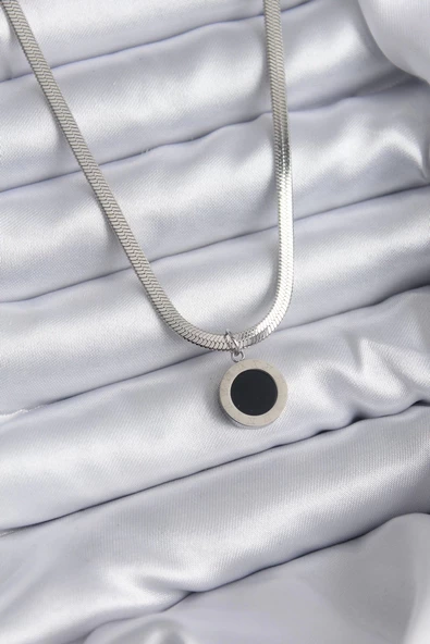 316L Çelik Gümüş Renk İtalyan Zincir Model İşleme Detay Kadın Kolye ürün görseli 1