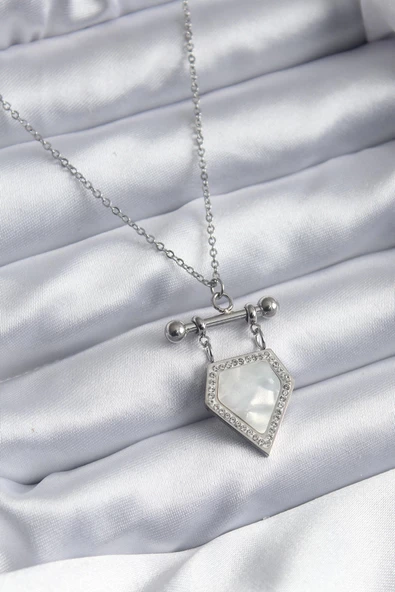 316L Çelik Gümüş Renk Zirkon Taş Detay Kadın Kolye ürün görseli 1