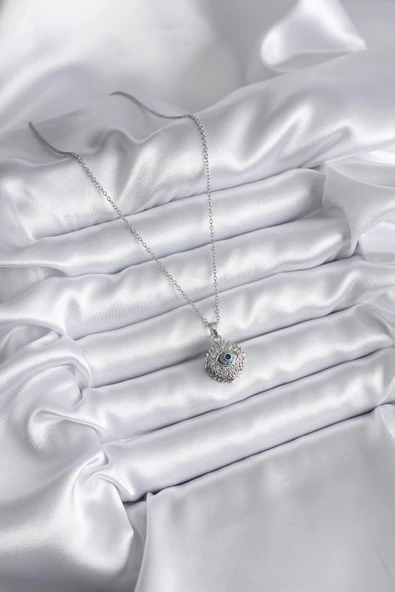 316L Çelik Gold Renk Zirkon Taşlı Göz Model Kadın Kolye - Resim 2