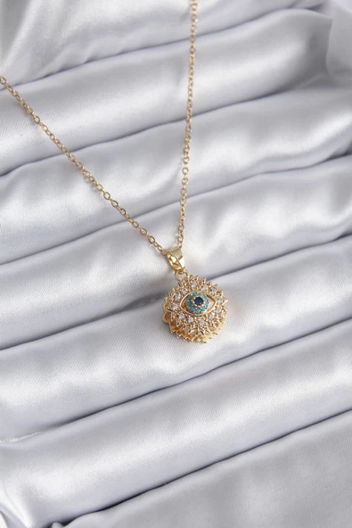 316L Çelik Gold Renk Zirkon Taşlı Göz Model Kadın Kolye ürün görseli 1