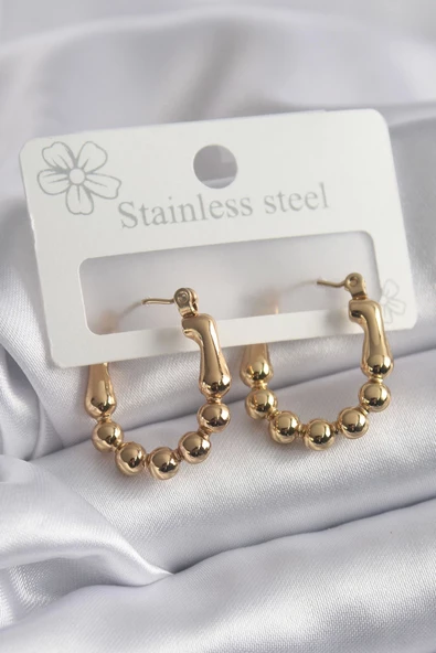 316L Çelik Gold Renk Topçuk Halka Model Kadın Küpe ürün görseli 1