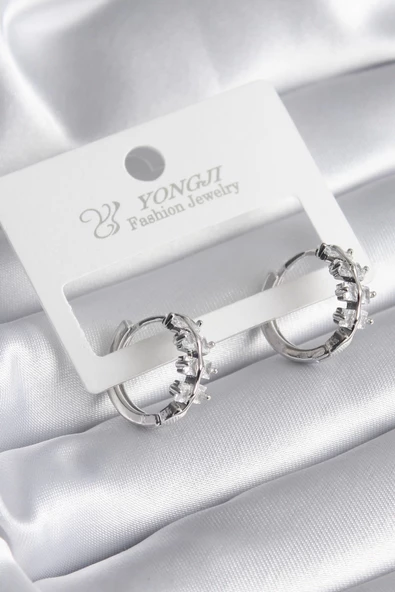 Pirinç Gümüş Renk Zirkon Taşlı Kadın Küpe ürün görseli 1