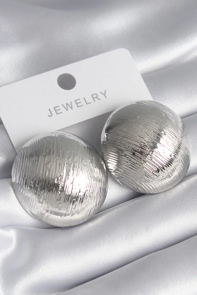 Pirinç Gümüş Renk İşleme Detay Daire Model Kadın Küpe ürün görseli 1