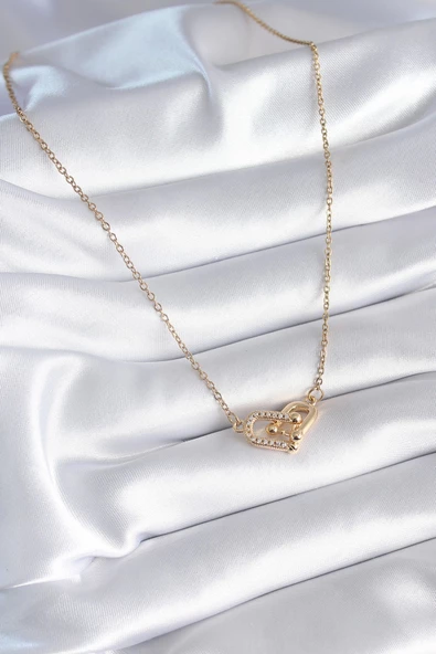 316L Çelik Gold Renk Zirkon Taşlı Model Kadın Kolye - 2