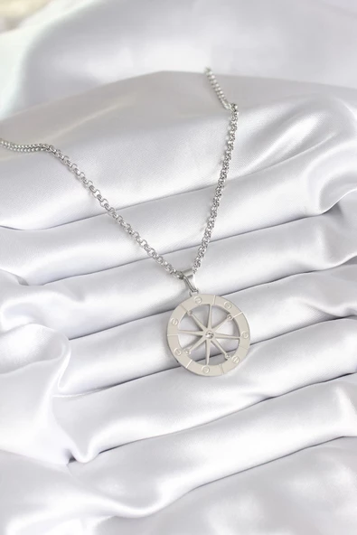 316L Çelik Gümüş Renk Zirkon Taşlı Rüya Kapanı Model İşeme Detay Kadın Kolye - Resim 2