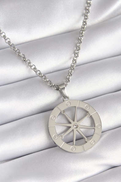 316L Çelik Gümüş Renk Zirkon Taşlı Rüya Kapanı Model İşeme Detay Kadın Kolye ürün görseli 1