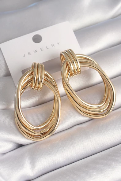 Pirinç Gold Renk Oval Model Kadın Küpe ürün görseli 1