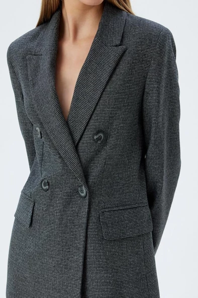 Koton Oversize Blazer Ceket Kruvaze Ters Yaka Kapaklı Cepli Düğmeli - 5