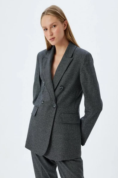Koton Oversize Blazer Ceket Kruvaze Ters Yaka Kapaklı Cepli Düğmeli - 3