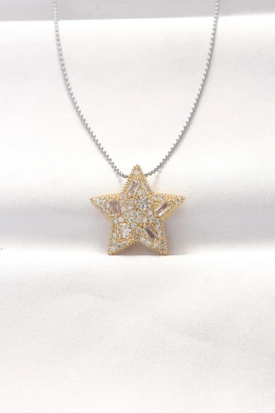 316L Çelik Çift Renk Zirkon Taşlı Yıldız Kolye ürün görseli 1