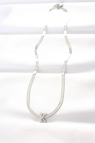 316L Çelik K Harfli Silver Renk İtalyan Zincirli Kolye - Resim 2