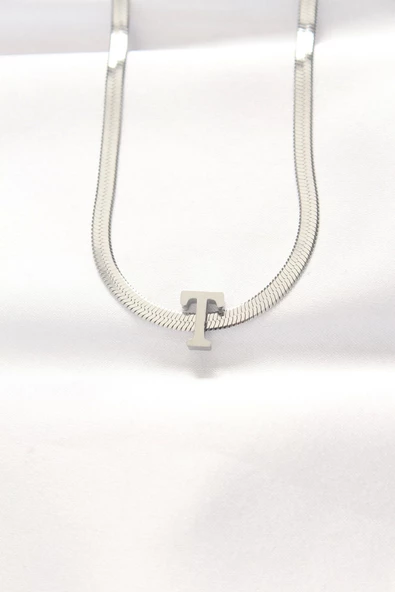 316L Çelik T Harfli Silver Renk İtalyan Zincirli Kolye ürün görseli 1