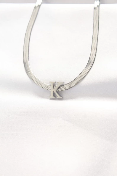 316L Çelik K Harfli Silver Renk İtalyan Zincirli Kolye ürün görseli 1