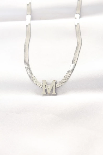 316L Çelik M Harfli Silver Renk İtalyan Zincirli Kolye ürün görseli 1