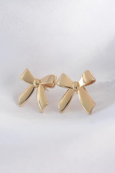 Pirinç Gold Renk Düz Plaka Fiyonk Küpe ürün görseli 1