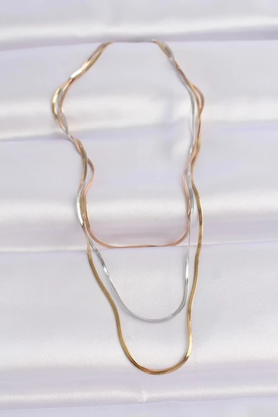 316L Çelik 3 Renkli İtalyan Zincir Çoklu Kolye - Resim 2