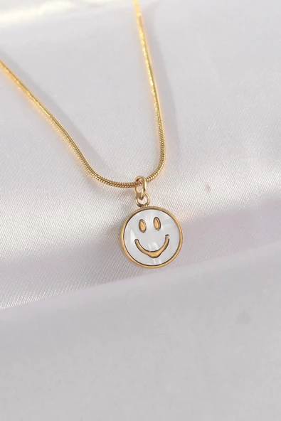 316L Çelik Zincir Altın Renk Mermer Desenli Minimal Smile Kolye ürün görseli 1