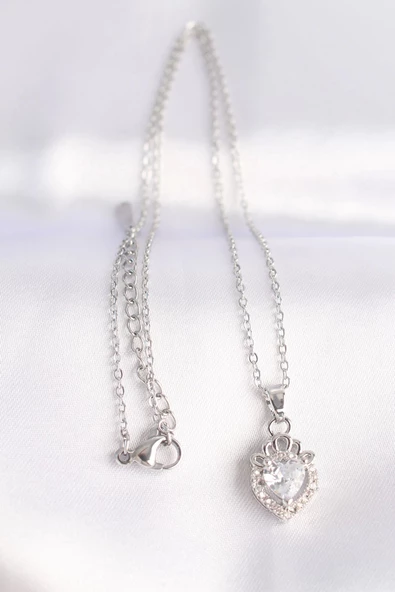 316L Çelik Zincir Gümüş Renk Zirkon Taşlı Rapunzel Kolye - Resim 2