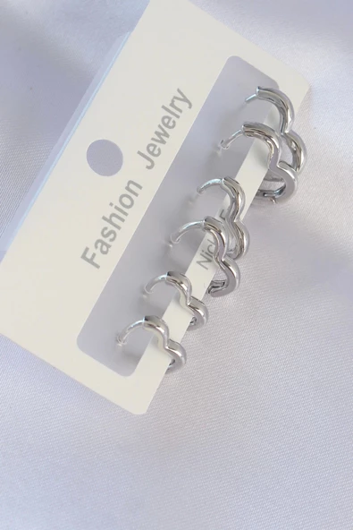 Pirinç Gümüş Renk Kalp Model Küpe Seti - Resim 2