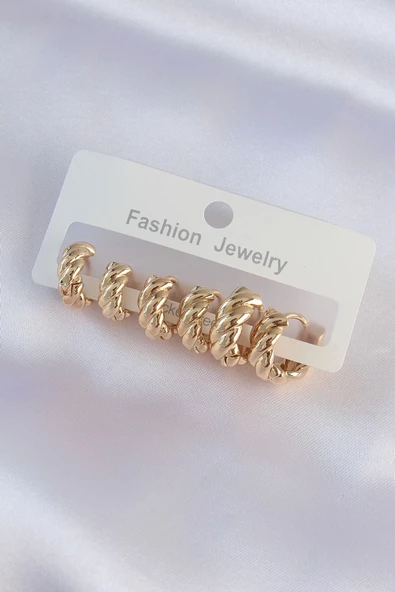 Pirinç Gold Renk Minimal Tırtıklı Küpe Seti ürün görseli 1