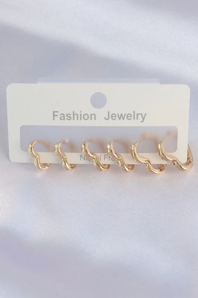 Pirinç Gold Renk Kalp Model Küpe Seti ürün görseli 1