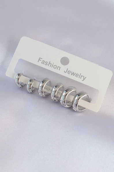 Pirinç Gümüş Renk Oval Bombeli Küpe Seti ürün görseli 1