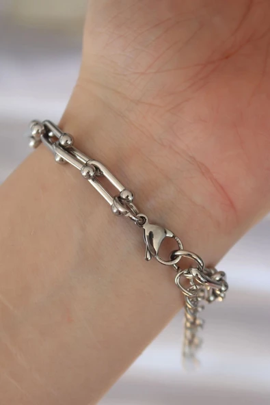 316L Çelik Gümüş Renk Tiffany Bileklik - Resim 2