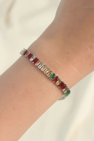 316L Çelik Gümüş Renk Renkli Su Yolu Tasarımlı Bileklik - Resim 2