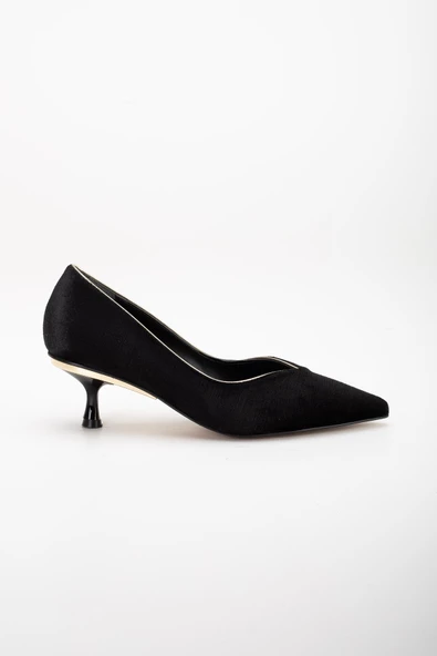 Büyük Numara Kaife V Yüzlü Siyah Kadın Kısa Topuklu Ayakkabı - Resim 3