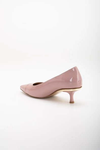 Büyük Numara Rugan Taşlı Yan Yüzlü Pudra Kadın Kısa Topuklu Ayakkabı - Resim 5