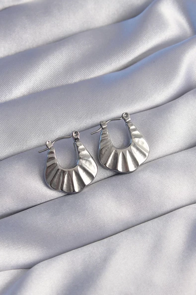 316L Çelik Gümüş Renk Kabartmalı Görünüm Küpe ürün görseli 1