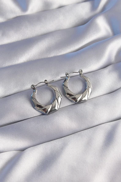 316L Çelik Gümüş Renk Kıvrımlı Görünüm Geometrik Model Küpe ürün görseli 1